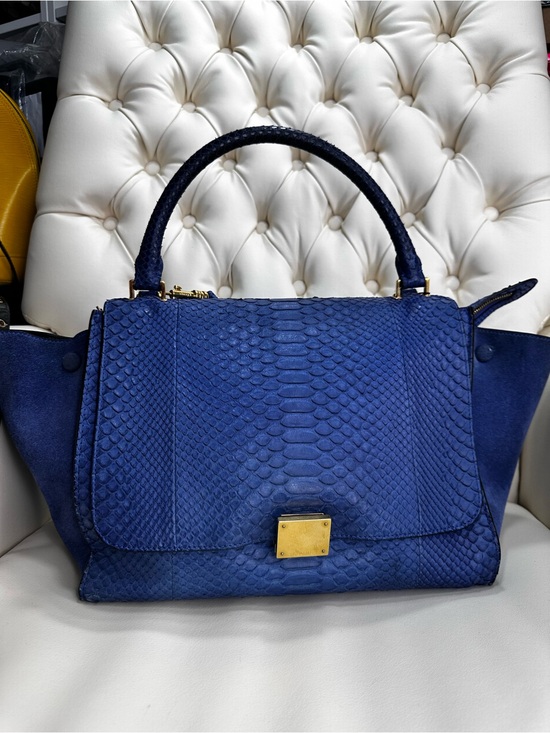 Celine Handbags - Celine Trapeze Blue Python Leather Top-Handle Bag